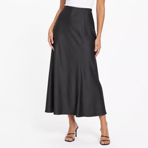 a new day Dresses & Skirts - A New Day Womens Black Satin Midi Slip Skirt Size S Solid Stretch